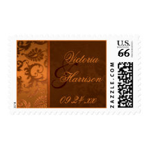 Copper and Brown Damask Wedding Postage
