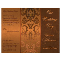 Copper and Brown Damask Wedding Program Personalized Flyer