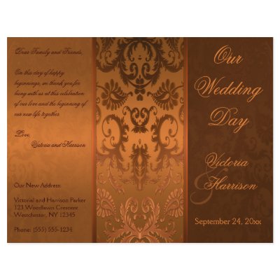 Copper and Brown Damask Wedding Program Personalized Flyer