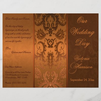 Copper and Brown Damask Wedding Program Personalized Flyer by NiteOwlStudio