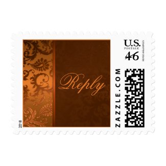 Copper and Brown Damask Wedding Reply Postage stamp