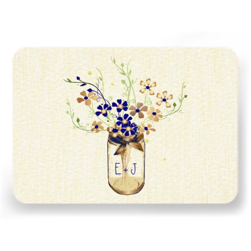 Copper and Navy Wild Flower Mason Jar Custom Invites