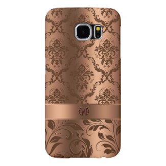 Copper Brown Damasks & Lace Metallic Look Monogram Samsung Galaxy S6 Cases