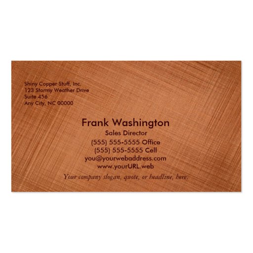 Copper Colored Business Card (front side)