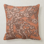 Copper Dragon on Coral Leather Texture pillows