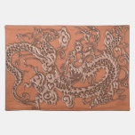 Copper Dragon on Coral Leather Texture placemats