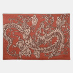 Copper Dragon on Deep Coral Leather Texture placemats