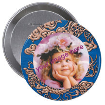 Copper Dragon on Lapis Blue Leather Texture Pinback Button