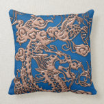 Copper Dragon on Lapis Blue Leather Texture pillows