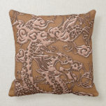 Copper Dragon on Natural Tan Leather Texture pillows