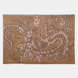 Copper Dragon on Natural Tan Leather Texture placemats