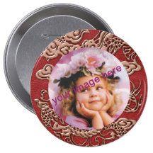 Copper Dragon on Red Leather Texture Pinback Button