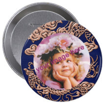 Copper Dragon on Royal Blue Leather Texture Pinback Buttons