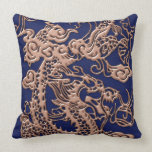 Copper Dragon on Royal Blue Leather Texture pillows