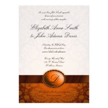 Copper Ribbon Damask Wedding Invitation