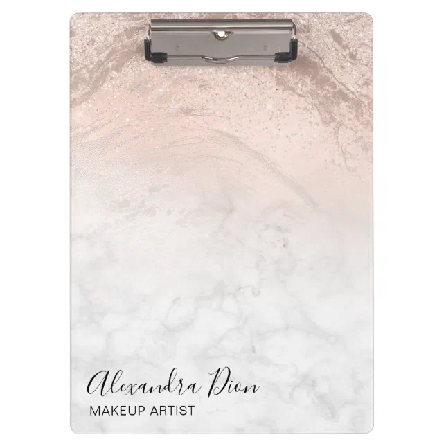 Copper Rose Gold Glitter Marble Makeup Artist Clipboard Zazzle