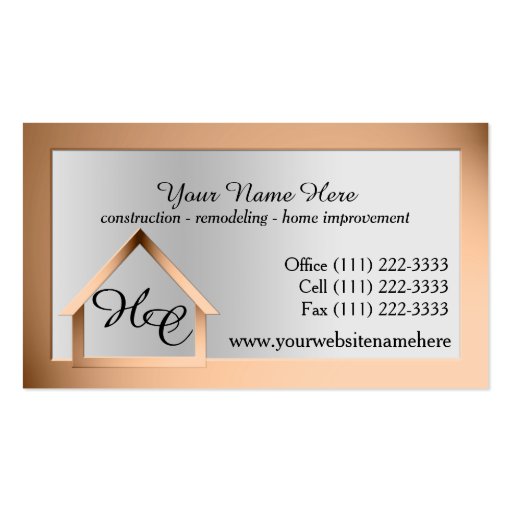 Copper Steel House Building with Monogram Business Card (front side)
