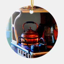 Copper Tea Kettle on Stove Christmas Ornaments