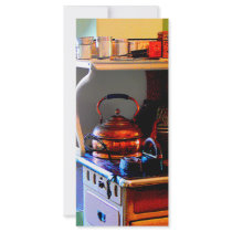 Copper Tea Kettle on Stove rack cards by SusanSavad Copper Tea Kettle on Stove rack cards