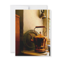 Copper Tea Kettle on Windowsill Custom Invitations