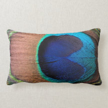 Copper/Teal/Blue Peacock Feather Throw Pillows