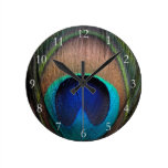Copper/Teal/Blue Peacock Feather wall clocks