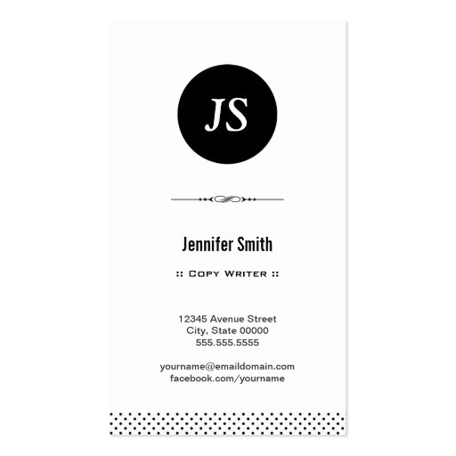 Copy Writer - Clean Black White Business Card Template (front side)