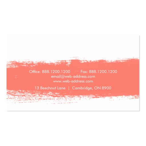 Coral Abstract Watercolor Splash Business Card (back side)