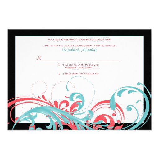 Coral and Aqua Floral Wedding Reply Card Custom Announcement