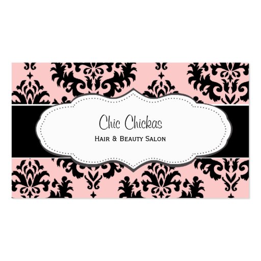 Coral and Black Damask Business Cards (front side)