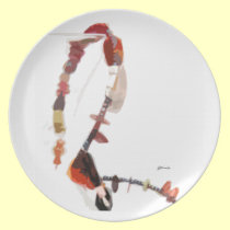 Coral and Black Glass Beads Plate plates