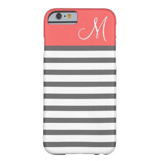 Coral and Charcoal Preppy Stripes Custom Monogram iPhone 6 Case