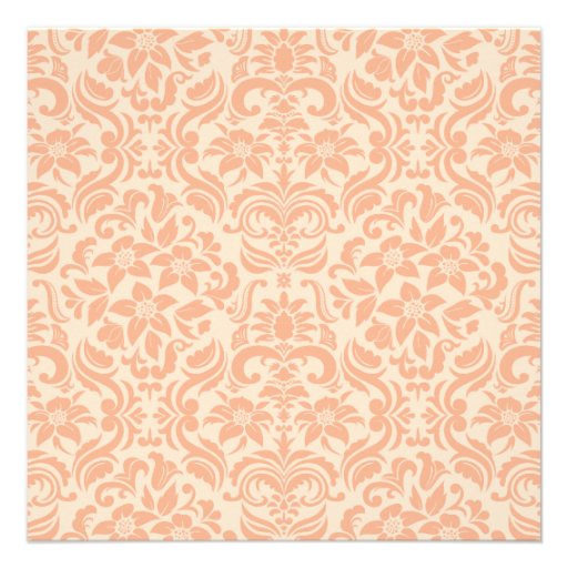 Coral and Cream Damask Wedding Invitation