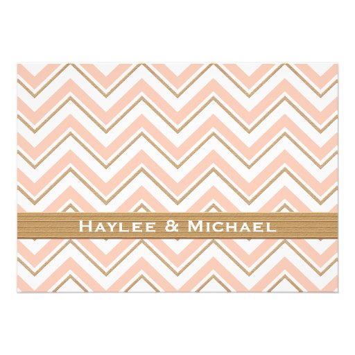Coral and Gold Chevron Couples Wedding Shower Personalized Invite