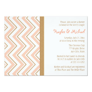Coral and Gold Chevron Couples Wedding Shower 5x7 Paper Invitation Card