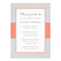 Coral and Gray Chevron Bridal Shower Card