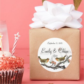 Coral and Grey Vintage Birds Wedding Stickers sticker