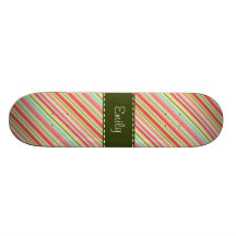 Coral and Green Stripes; Striped Custom Skateboard