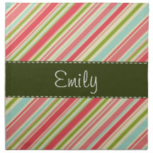 Coral and Green Stripes; Striped Napkins