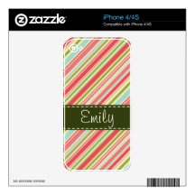 Coral and Green Stripes; Striped Decals For The iPhone 4