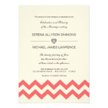 Coral and Ivory Chevron Wedding Invitations