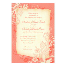 Coral and Ivory Floral Wedding Invitation
