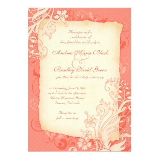 Coral and Ivory Floral Wedding Invitation