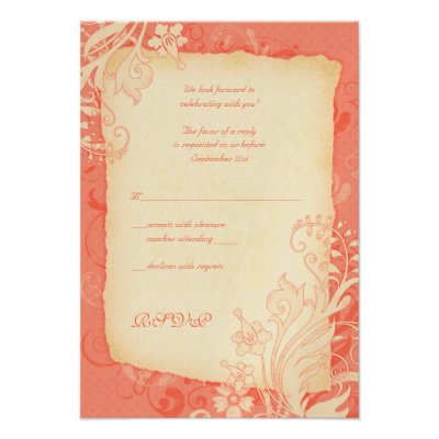 Coral and Ivory Floral Wedding Reply Card Custom Invites