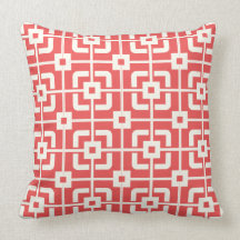 Coral and Ivory Geometric Design Pillow