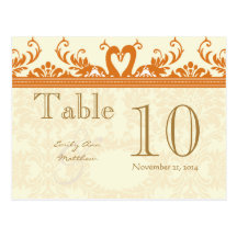 Coral and Ivory Swan Damask Table Number Post Card