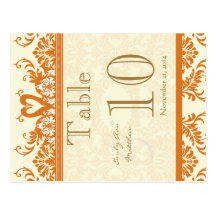 Coral and Ivory Swan Damask Table Number Postcards