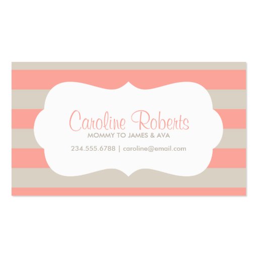 Coral and Linen Modern Stripes and Dots Business Card (front side)