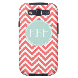 Coral and Mint Chevron Custom Monogram Galaxy S3 Covers