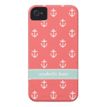 Coral and Mint Cute Anchors Custom Monogram iPhone 4 Covers